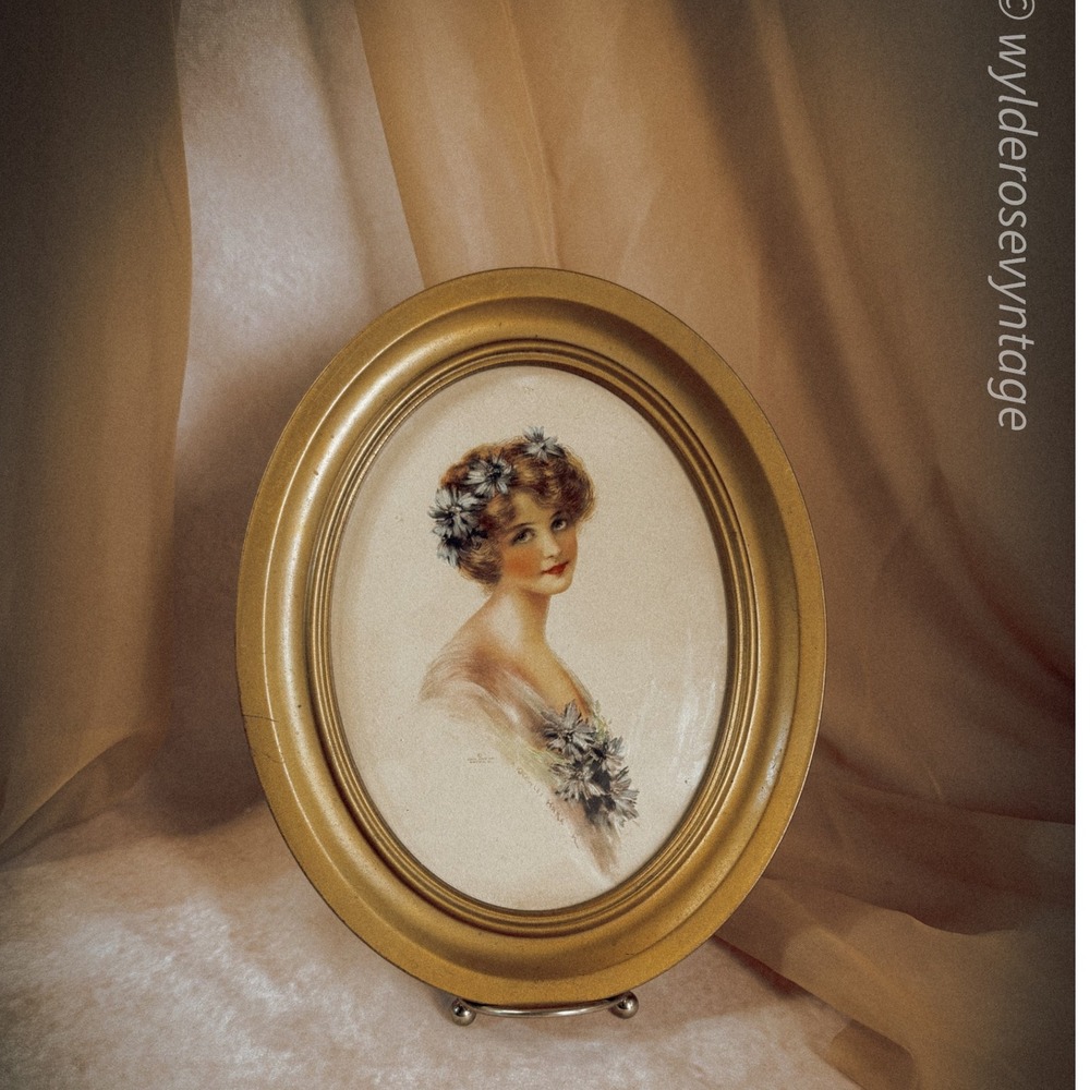 Antique Lithograph-Cornflower Blue Lady